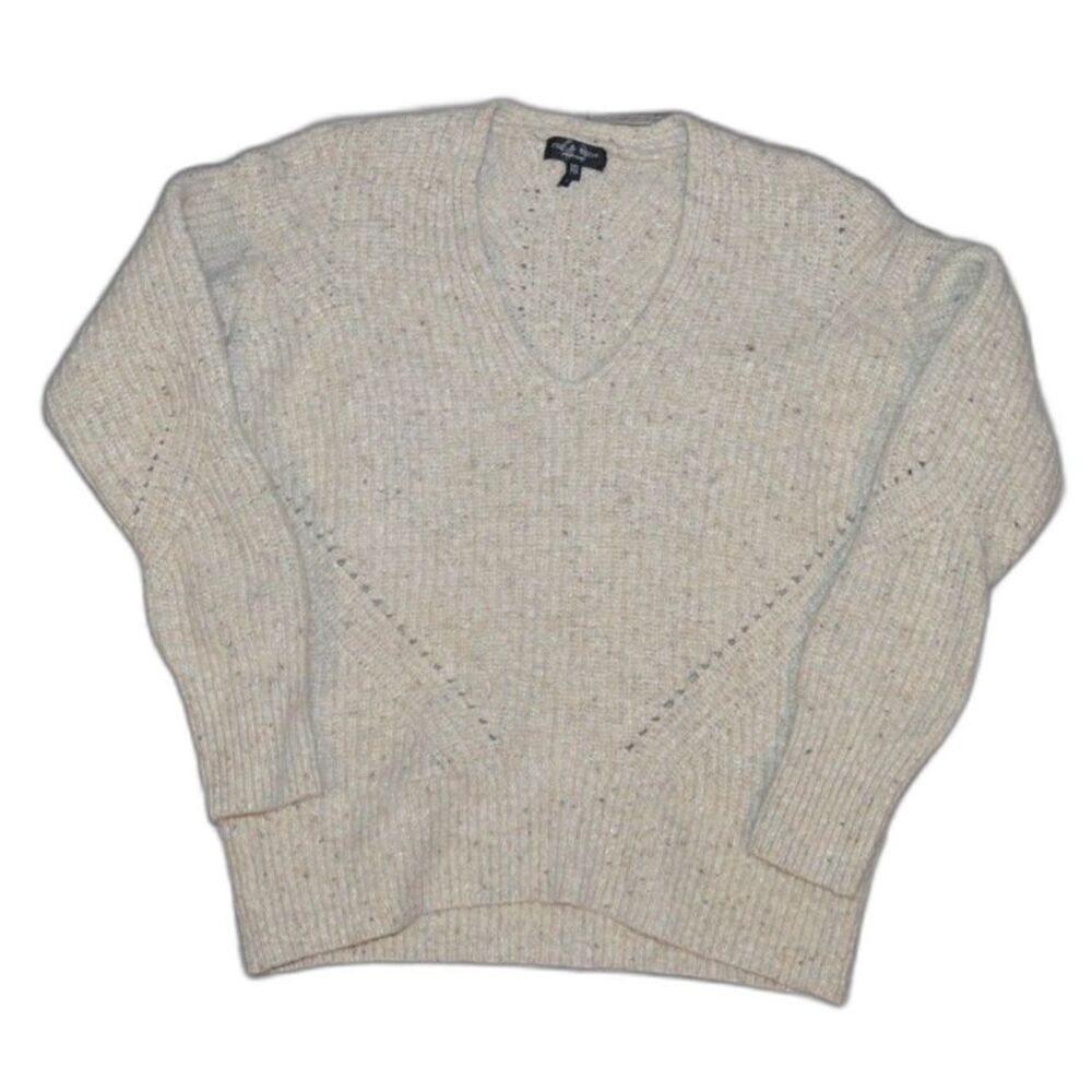 Rag & Bone Eco Donegal V-Neck Wool Blend Slouchy Pointelle Pullover Sweater XXS